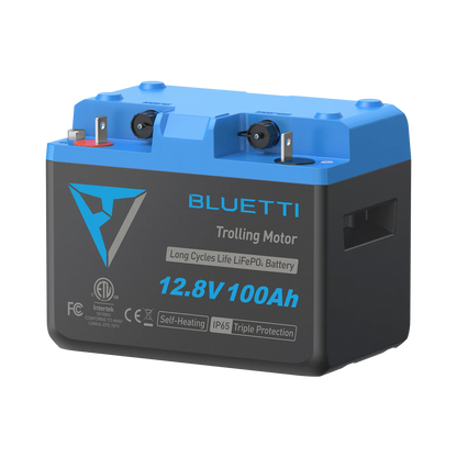 Bluetti trolling motor battery on a white background