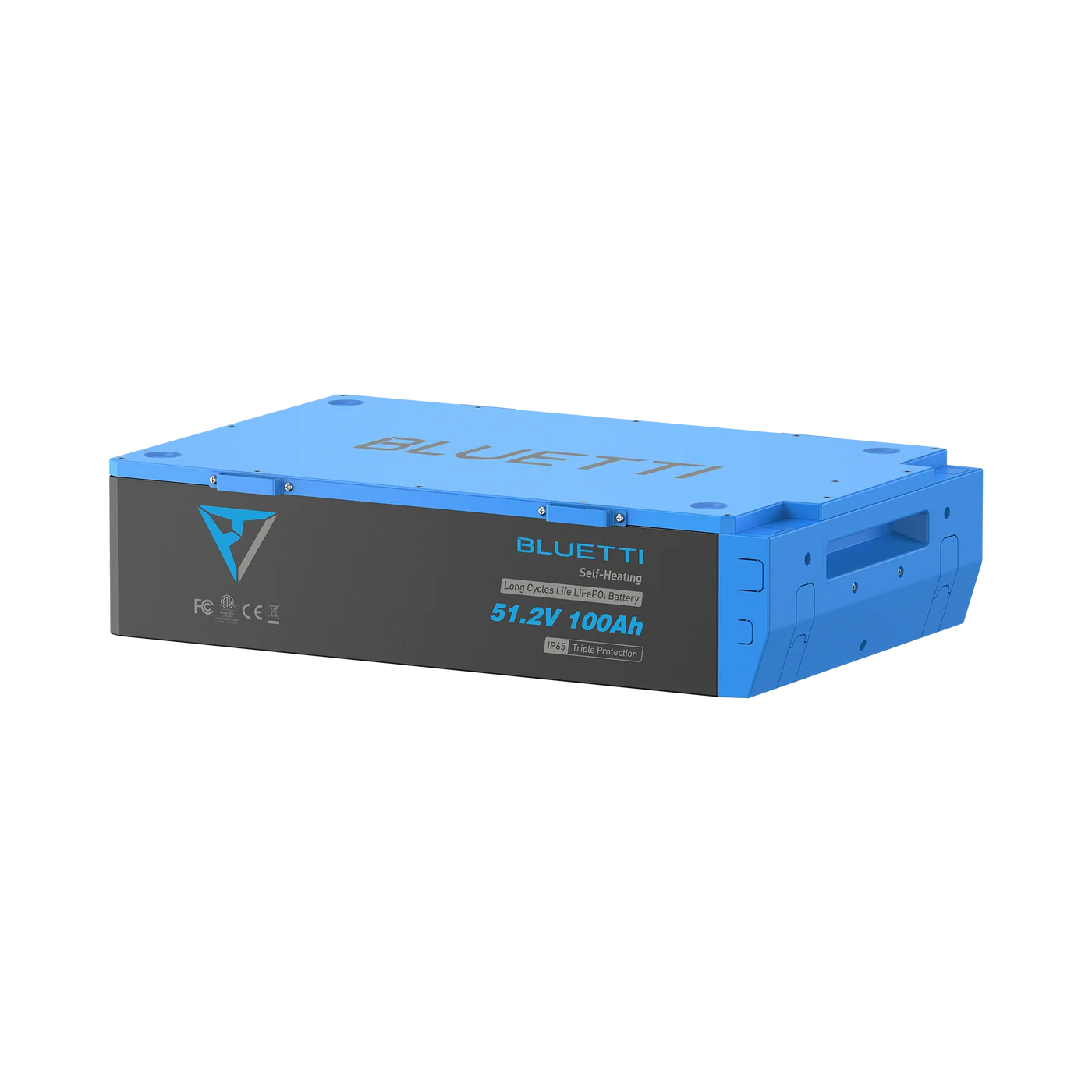 Blue energy storage system with 'Bluetti' branding on a white background