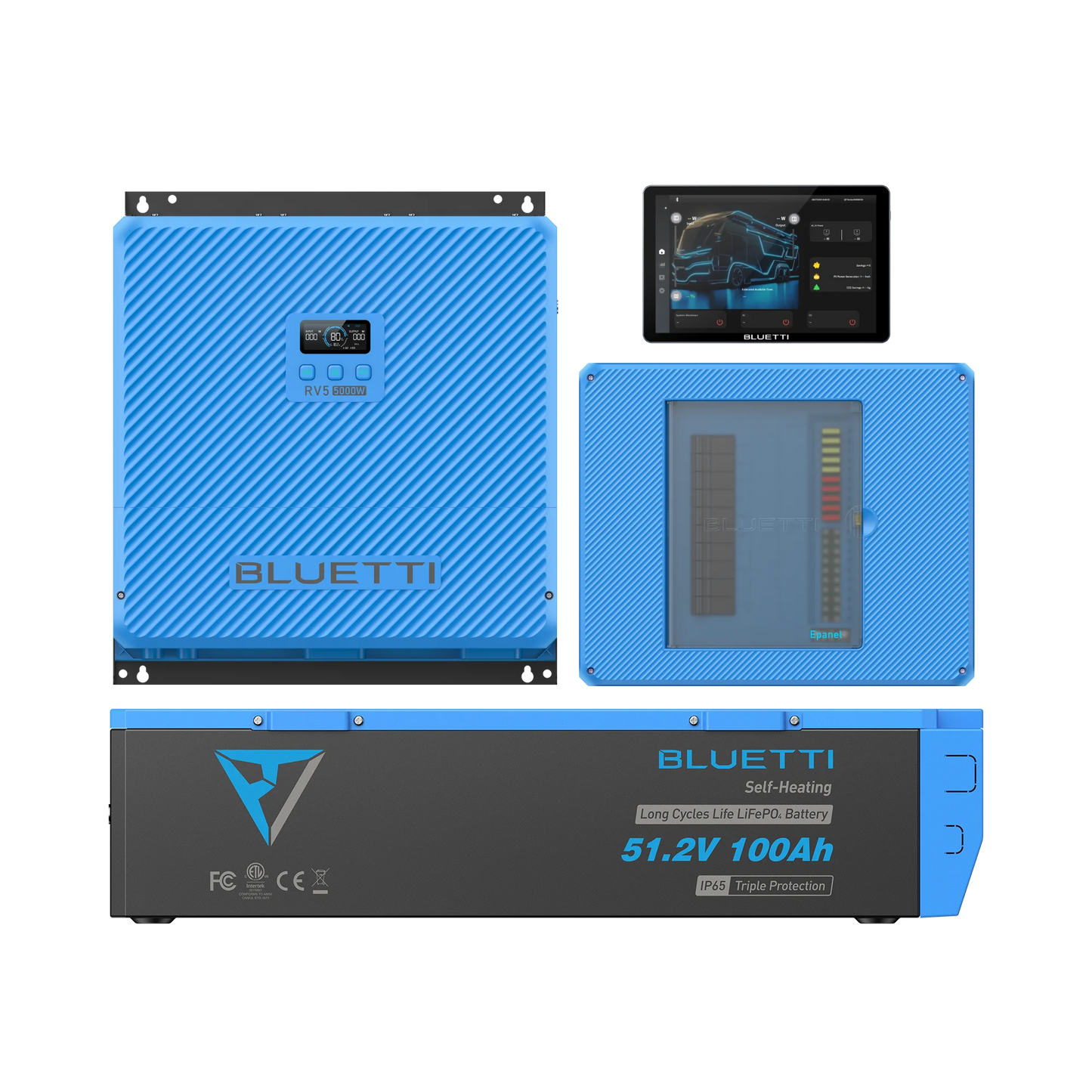 Collection of BLUETTI battery and power station products on a white background
