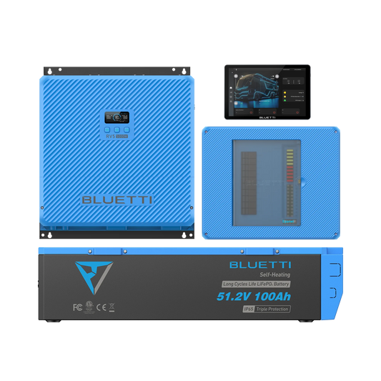 Collection of BLUETTI battery and power station products on a white background