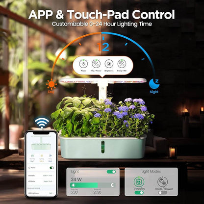Smart Hydroponic Indoor Garden with App-Controlled Full Spectrum LED Grow Lights