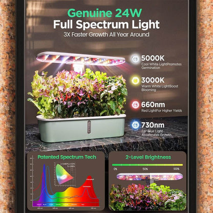 Smart Hydroponic Indoor Garden with App-Controlled Full Spectrum LED Grow Lights